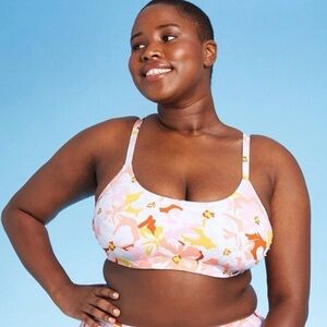 Pink and Orange Floral Bikini Top